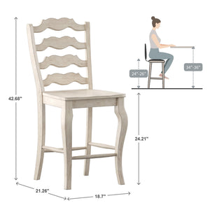 Lea Solid Rubberwood French Ladder Back Counter Stools Set of Two for Kitchen Bar