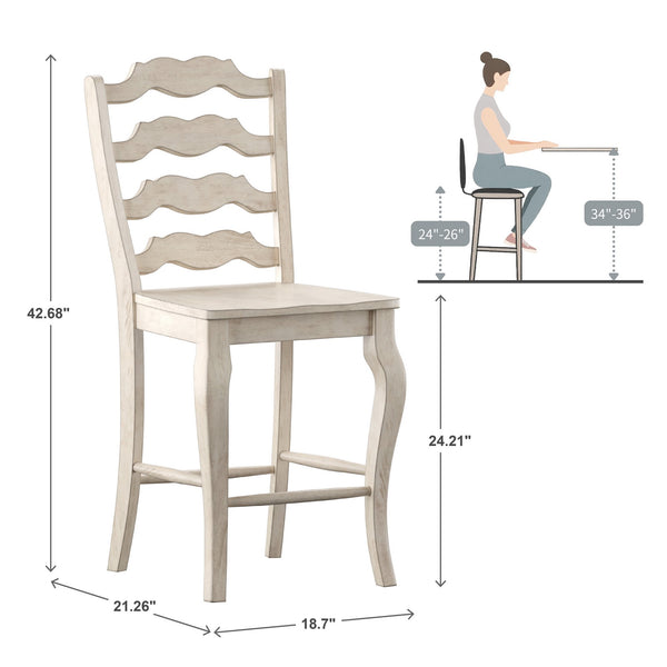 Lea Solid Rubberwood French Ladder Back Counter Stools Set of Two for Kitchen Bar