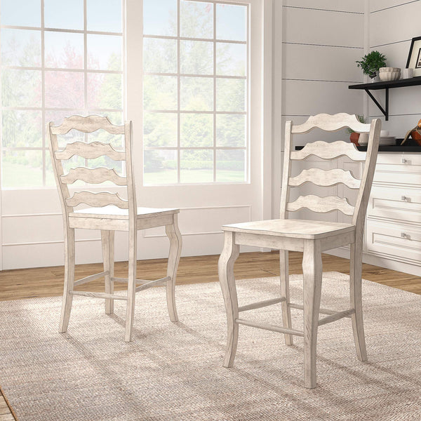 Lea Solid Rubberwood French Ladder Back Counter Stools Set of Two for Kitchen Bar