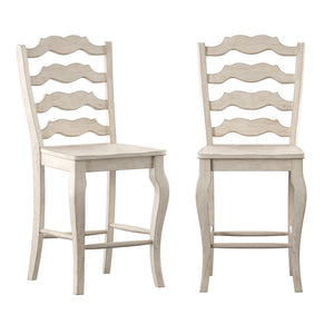 Lea Solid Rubberwood French Ladder Back Counter Stools Set of Two for Kitchen Bar