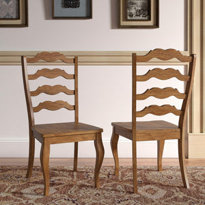 Lea Solid Rubberwood Ladder Back Dining Chairs French Country Style Set of Two
