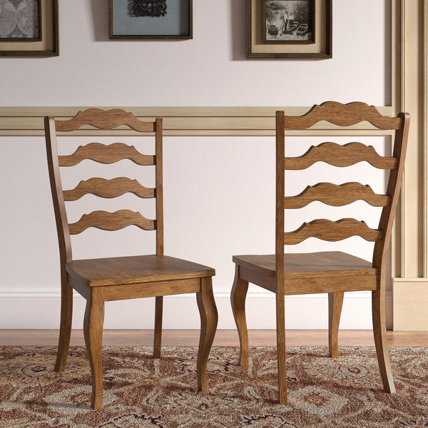 Lea Solid Rubberwood Ladder Back Dining Chairs French Country Style Set of Two