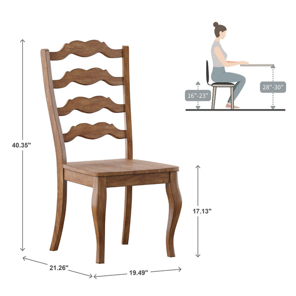 Lea Solid Rubberwood Ladder Back Dining Chairs French Country Style Set of Two