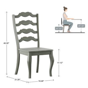 Lea Solid Rubberwood Ladder Back Dining Chairs French Country Style Set of Two