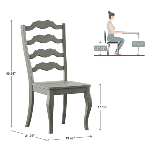 Lea Solid Rubberwood Ladder Back Dining Chairs French Country Style Set of Two