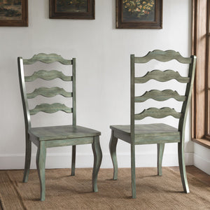 Lea Solid Rubberwood Ladder Back Dining Chairs French Country Style Set of Two