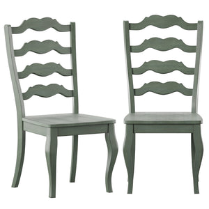 Lea Solid Rubberwood Ladder Back Dining Chairs French Country Style Set of Two