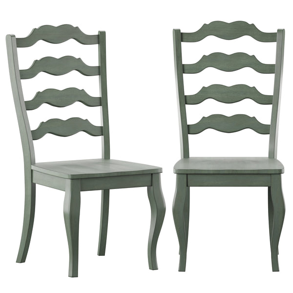 Lea Solid Rubberwood Ladder Back Dining Chairs French Country Style Set of Two
