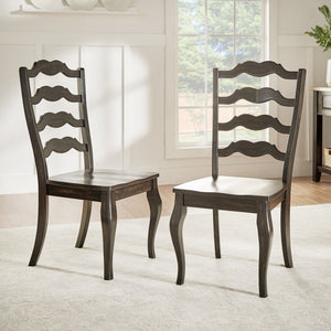 Lea Solid Rubberwood Ladder Back Dining Chairs French Country Style Set of Two