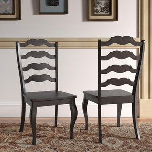 Lea Solid Rubberwood Ladder Back Dining Chairs French Country Style Set of Two
