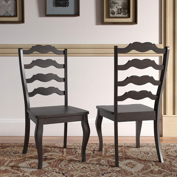 Lea Solid Rubberwood Ladder Back Dining Chairs French Country Style Set of Two