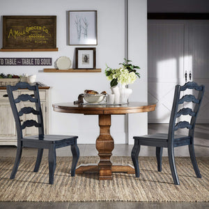 Lea Solid Rubberwood Ladder Back Dining Chairs French Country Style Set of Two