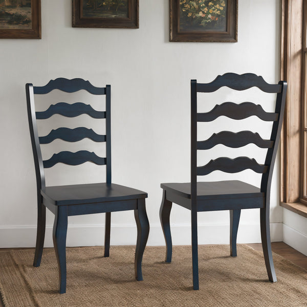 Lea Solid Rubberwood Ladder Back Dining Chairs French Country Style Set of Two