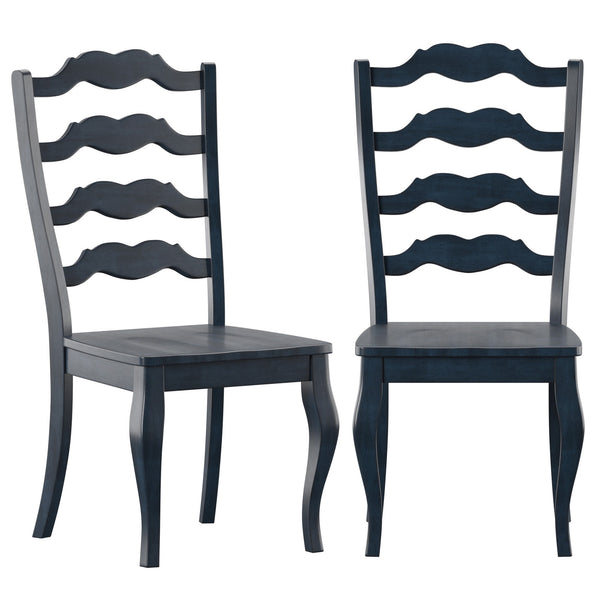 Lea Solid Rubberwood Ladder Back Dining Chairs French Country Style Set of Two