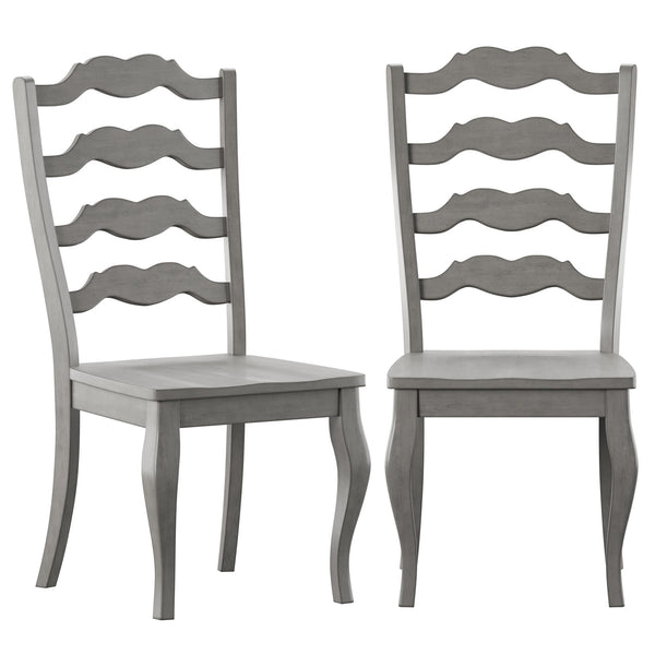 Lea Solid Rubberwood Ladder Back Dining Chairs French Country Style Set of Two