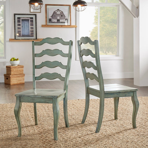 Lea Solid Rubberwood Ladder Back Dining Chairs French Country Style Set of Two