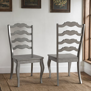 Lea Solid Rubberwood Ladder Back Dining Chairs French Country Style Set of Two