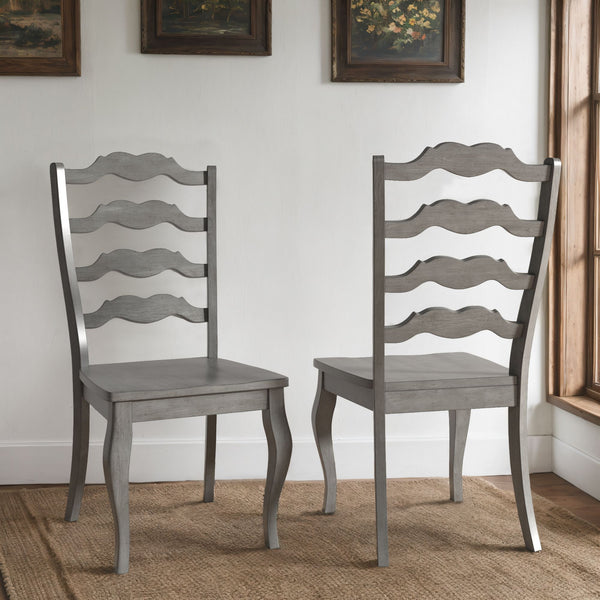 Lea Solid Rubberwood Ladder Back Dining Chairs French Country Style Set of Two