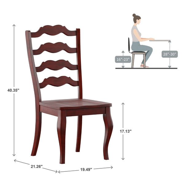 Lea Solid Rubberwood Ladder Back Dining Chairs French Country Style Set of Two