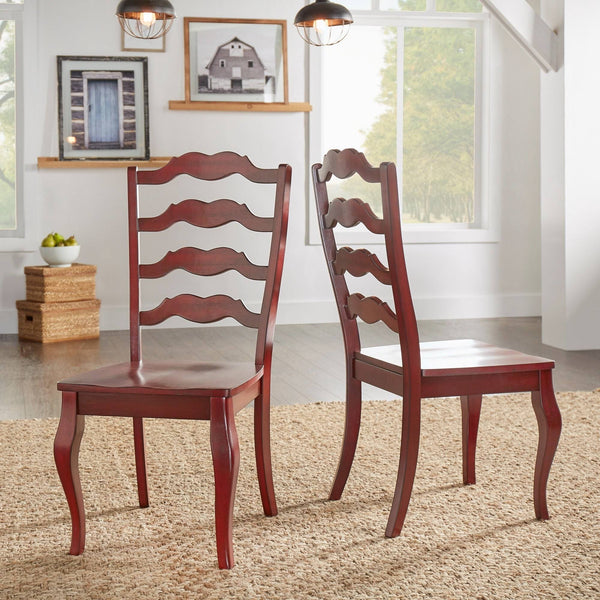 Lea Solid Rubberwood Ladder Back Dining Chairs French Country Style Set of Two