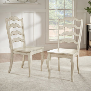 Lea Solid Rubberwood Ladder Back Dining Chairs French Country Style Set of Two