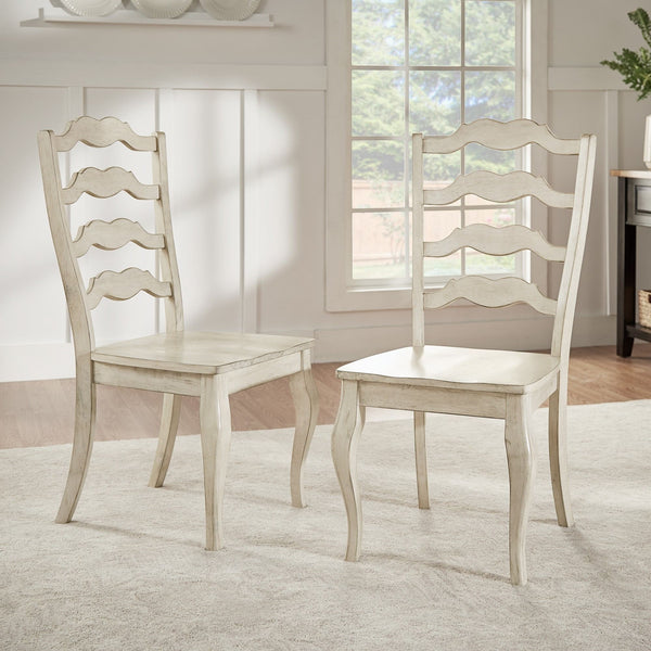 Lea Solid Rubberwood Ladder Back Dining Chairs French Country Style Set of Two