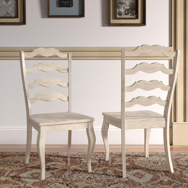 Lea Solid Rubberwood Ladder Back Dining Chairs French Country Style Set of Two