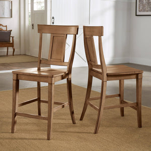 Lea Solid Rubberwood Panel Back Counter Stools Set of Two for Kitchen Islands