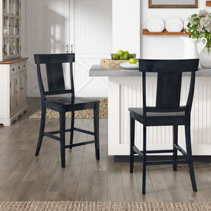 Lea Solid Rubberwood Panel Back Counter Stools Set of Two for Kitchen Islands