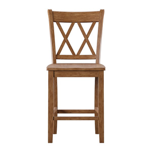 Lea Solid Rubberwood Counter Stools Set of 2 with X-cross Back Farmhouse Style