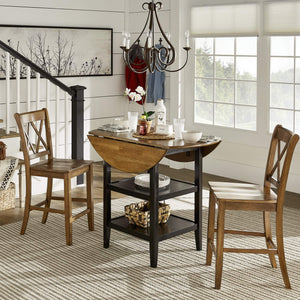 Lea Solid Rubberwood Counter Stools Set of 2 with X-cross Back Farmhouse Style