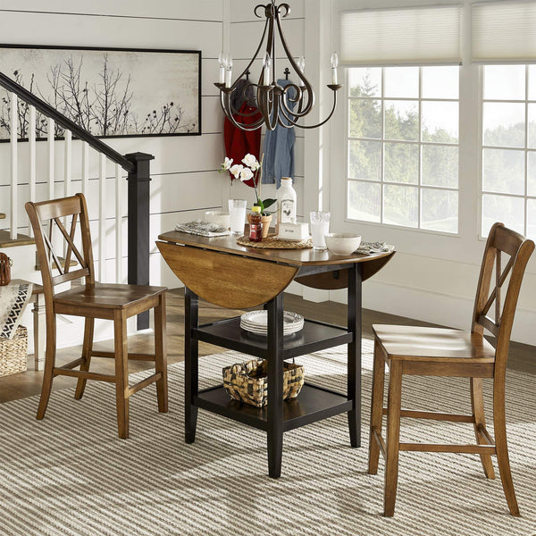 Lea Solid Rubberwood Counter Stools Set of 2 with X-cross Back Farmhouse Style