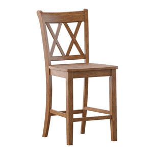 Lea Solid Rubberwood Counter Stools Set of 2 with X-cross Back Farmhouse Style