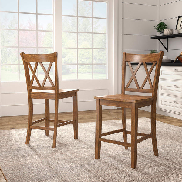 Lea Solid Rubberwood Counter Stools Set of 2 with X-cross Back Farmhouse Style
