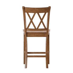 Lea Solid Rubberwood Counter Stools Set of 2 with X-cross Back Farmhouse Style