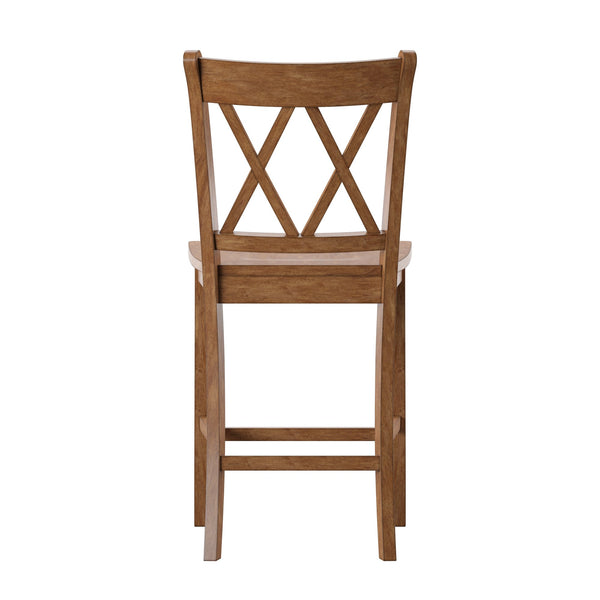 Lea Solid Rubberwood Counter Stools Set of 2 with X-cross Back Farmhouse Style