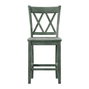 Lea Solid Rubberwood Counter Stools Set of 2 with X-cross Back Farmhouse Style