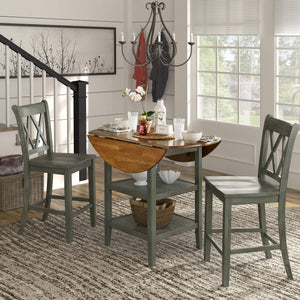 Lea Solid Rubberwood Counter Stools Set of 2 with X-cross Back Farmhouse Style