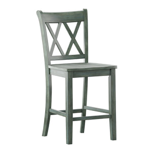 Lea Solid Rubberwood Counter Stools Set of 2 with X-cross Back Farmhouse Style