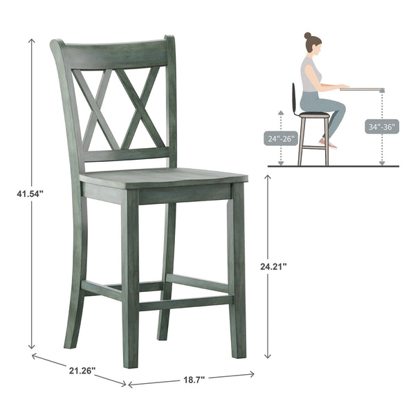 Lea Solid Rubberwood Counter Stools Set of 2 with X-cross Back Farmhouse Style