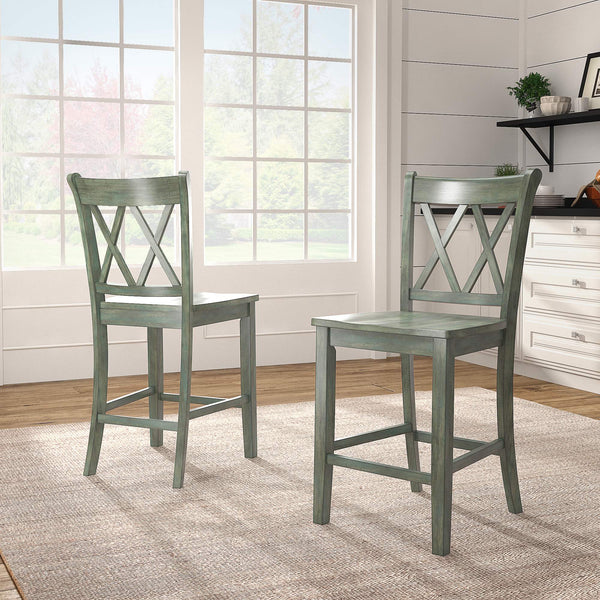 Lea Solid Rubberwood Counter Stools Set of 2 with X-cross Back Farmhouse Style