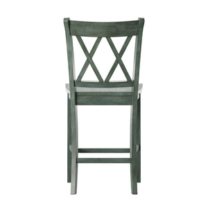 Lea Solid Rubberwood Counter Stools Set of 2 with X-cross Back Farmhouse Style