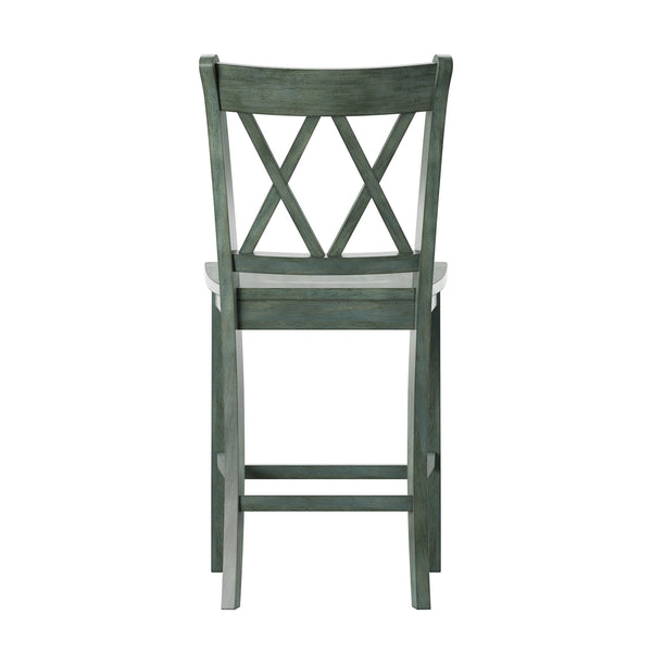Lea Solid Rubberwood Counter Stools Set of 2 with X-cross Back Farmhouse Style