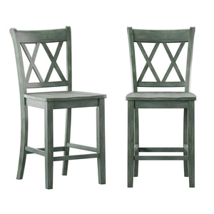 Lea Solid Rubberwood Counter Stools Set of 2 with X-cross Back Farmhouse Style