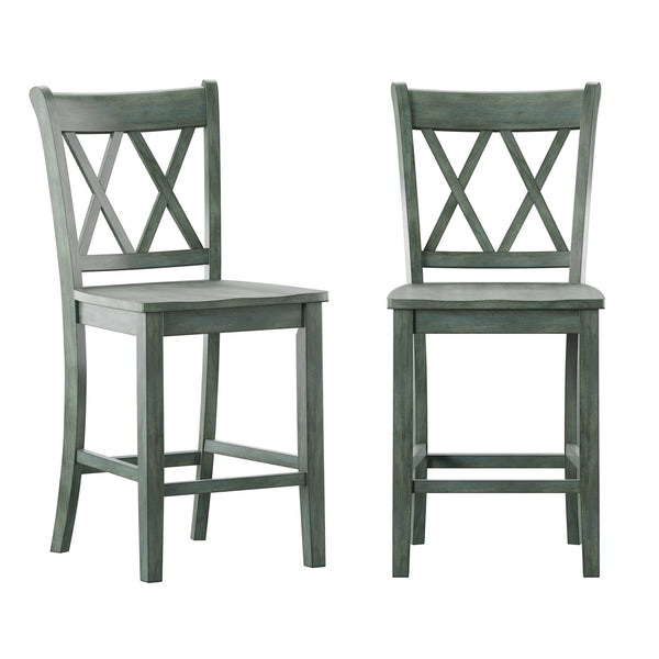 Lea Solid Rubberwood Counter Stools Set of 2 with X-cross Back Farmhouse Style