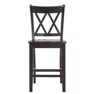 Homelegance Lea Solid Rubberwood Counter Stools Set of 2 with X-cross Back Farmhouse Style Antique Black 530C3-24BK