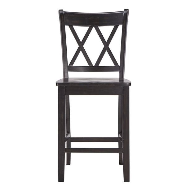 Homelegance Lea Solid Rubberwood Counter Stools Set of 2 with X-cross Back Farmhouse Style Antique Black 530C3-24BK