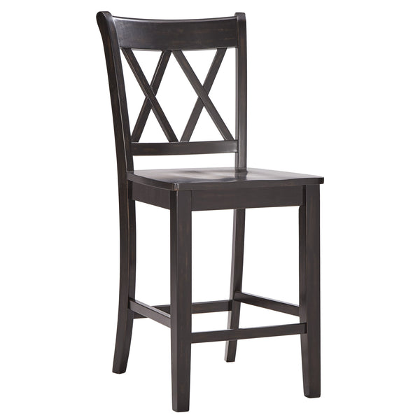 Lea Solid Rubberwood Counter Stools Set of 2 with X-cross Back Farmhouse Style