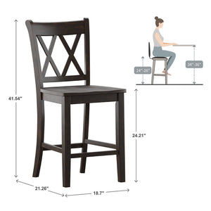 Lea Solid Rubberwood Counter Stools Set of 2 with X-cross Back Farmhouse Style