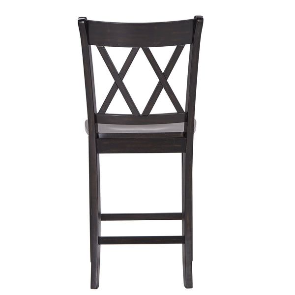 Lea Solid Rubberwood Counter Stools Set of 2 with X-cross Back Farmhouse Style